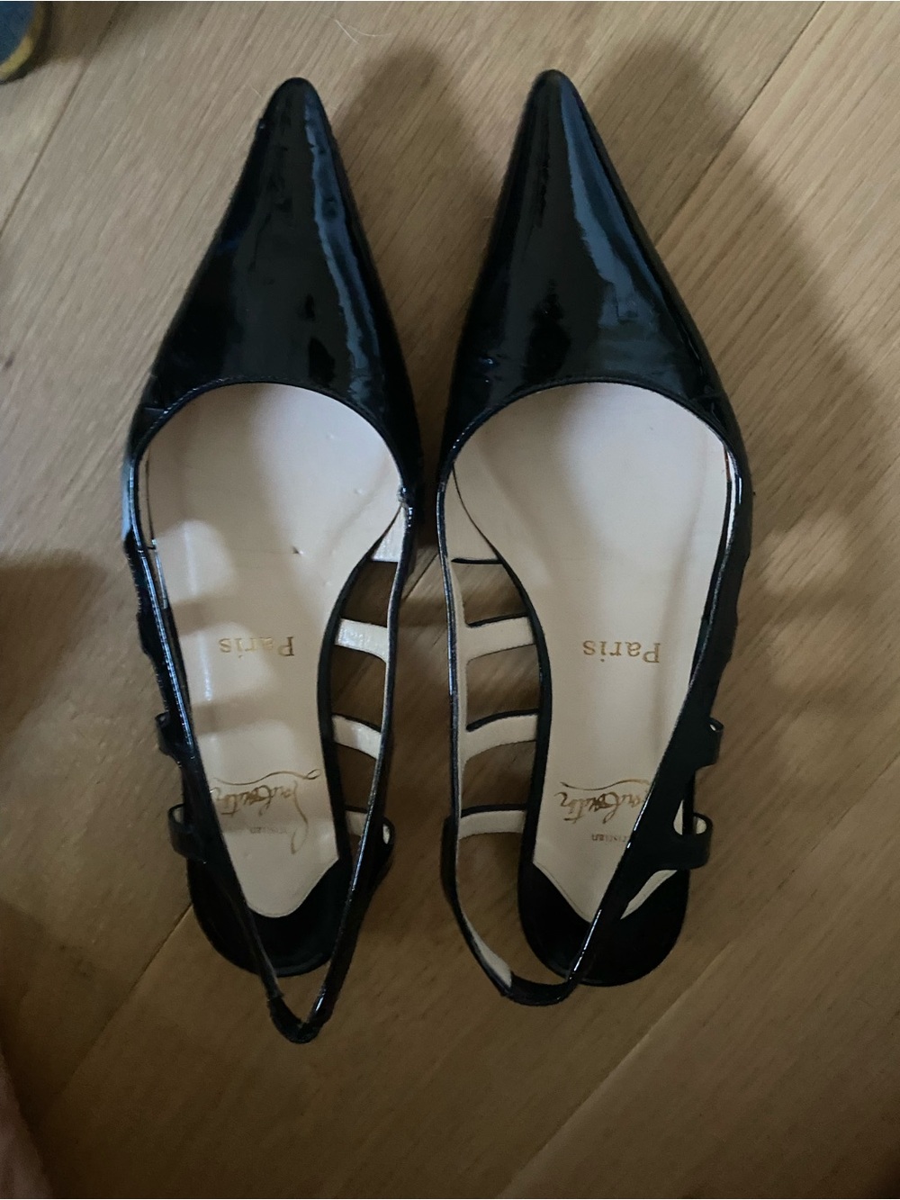 Christian Louboutin Black Patent Pointed Slingback Flats